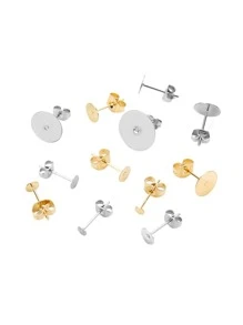 50 件/袋鍍金不銹鋼耳環耳環，帶後塞，尺寸 3-12 毫米，膠合式邊框耳環柱，適合 Diy 珠寶製作 - 金色 - 查看 1