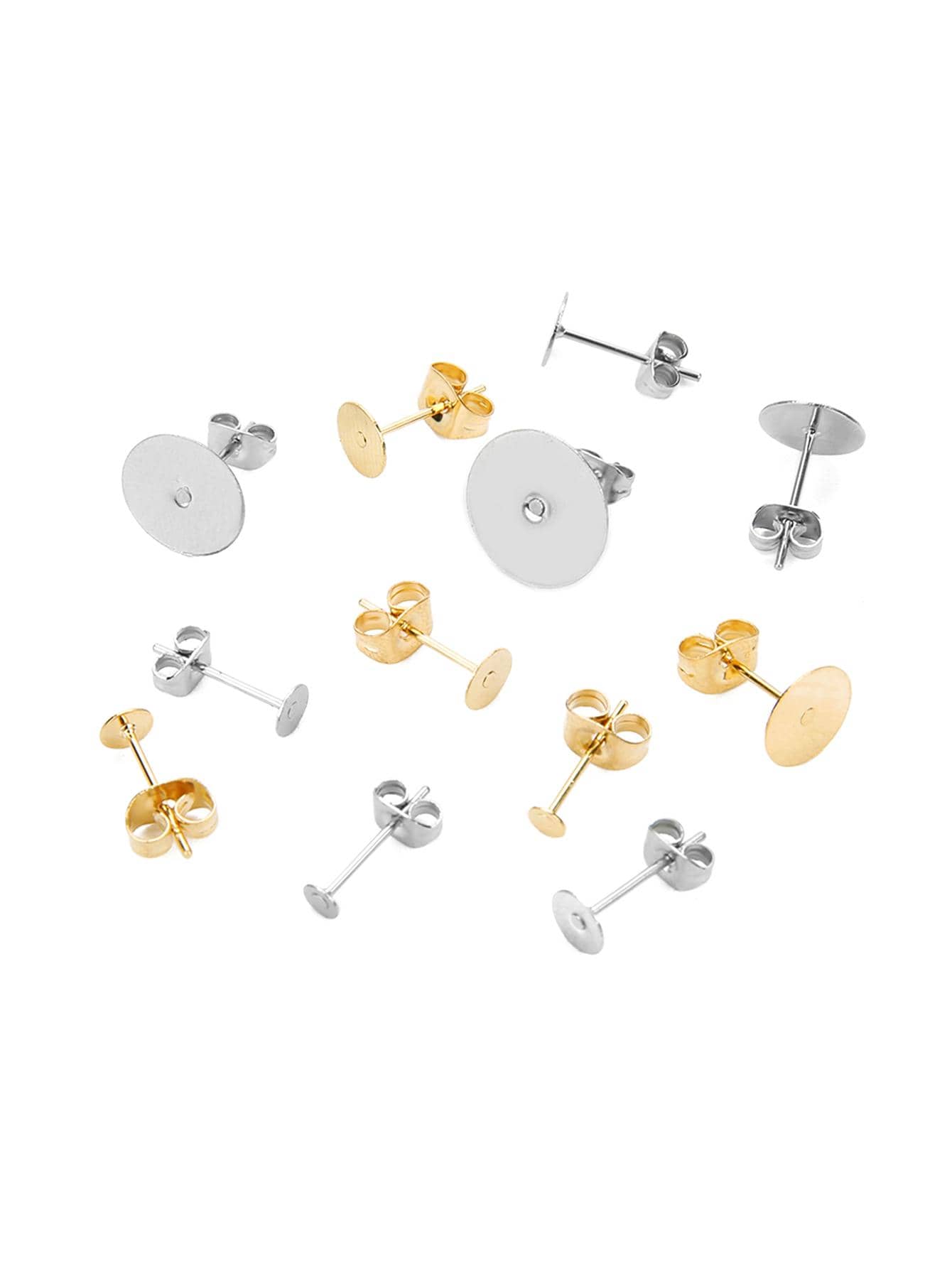 50 件/袋鍍金不銹鋼耳環耳環，帶後塞，尺寸 3-12 毫米，膠合式邊框耳環柱，適合 Diy 珠寶製作 - 金色 - 查看 1