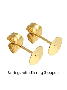 50 件/袋鍍金不銹鋼耳環耳環，帶後塞，尺寸 3-12 毫米，膠合式邊框耳環柱，適合 Diy 珠寶製作 - 金色 - 查看 4