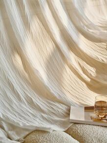 Solid Single Panel Sheer Curtain, White Polyester Mesh Curtain, For Home - White - View 3