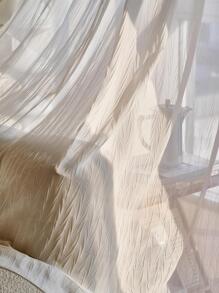 Solid Single Panel Sheer Curtain, White Polyester Mesh Curtain, For Home - White - View 2