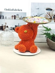 1入組熊設計裝飾工藝品橙色可愛儲物托盤用於家居裝飾 - 橘色 - 查看 2