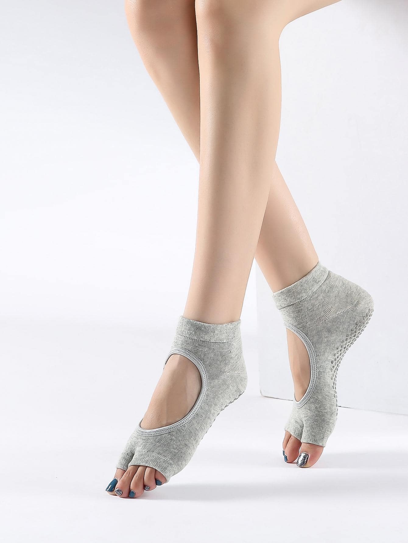 1 Đôi Vớ Kẹp Ngón Chia Ngón, Hở Ngón Chống Trơn Trượt Thoáng Khí Hở Lưng Tập Yoga Cho Barre, Múa Ba Lê - Màu Xám nhạt - Xem 1