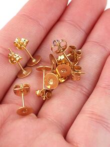 50 件/袋鍍金不銹鋼耳環耳環，帶後塞，尺寸 3-12 毫米，膠合式邊框耳環柱，適合 Diy 珠寶製作 - 金色 - 查看 5