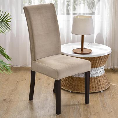 1pc Solid Color Stretchy Chair Slipcover, Khaki Polyester Dining Chair Dust Cover, For Home