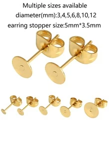 50 件/袋鍍金不銹鋼耳環耳環，帶後塞，尺寸 3-12 毫米，膠合式邊框耳環柱，適合 Diy 珠寶製作 - 金色 - 查看 3