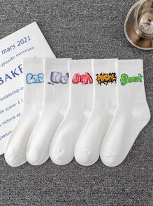5pairs Men Letter Graphic Crew Socks - Multicolor - View 1