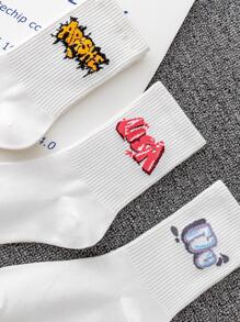5pairs Men Letter Graphic Crew Socks - Multicolor - View 3