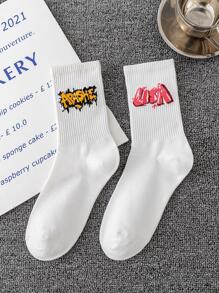 5pairs Men Letter Graphic Crew Socks - Multicolor - View 2
