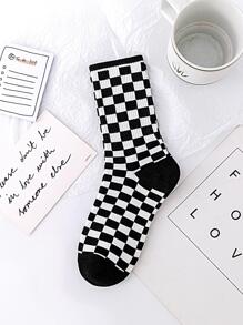 5pairs Men Plaid & Letter Graphic Crew Socks - Black and White - View 2