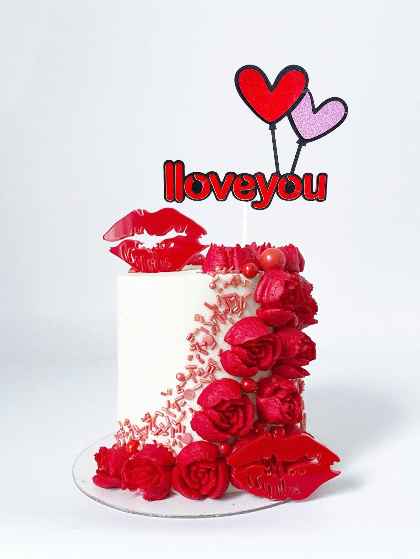 1pc Heart & Letter Decor Cake Topper - Red - View 1