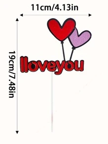 1pc Heart & Letter Decor Cake Topper - Red - View 3