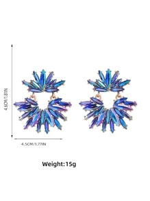 juran 1 对迷人水钻装饰花形吊坠耳环，适合女士日常装饰情人节、妈妈、母亲、母亲节、礼物 - 藍色 - 查看 2