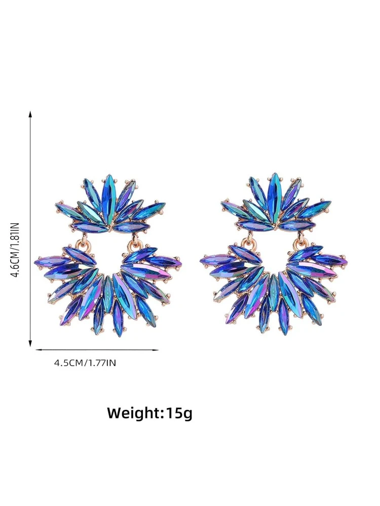 juran 1pair Glamorous Rhinestone Decor Flower Shaped Drop Earrings For Women For Daily Decoration Valentines,Mom,Mother,Mother's Day,Gift