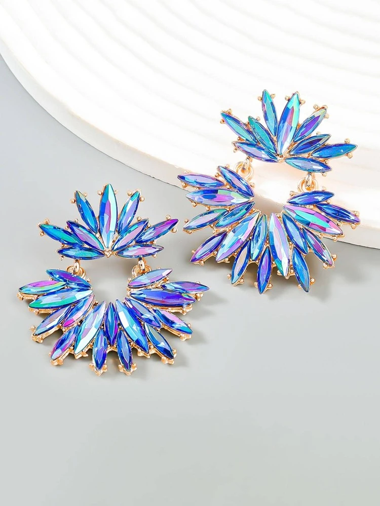 juran 1pair Glamorous Rhinestone Decor Flower Shaped Drop Earrings For Women For Daily Decoration Valentines,Mom,Mother,Mother's Day,Gift