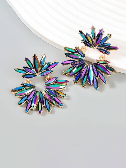 juran 1pair Glamorous Rhinestone Decor Flower Shaped Drop Earrings For Women For Daily Decoration Valentines