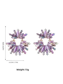 juran 1pair Glamorous Rhinestone Decor Flower Shaped Drop Earrings For Women For Daily Decoration - Purple - View 2