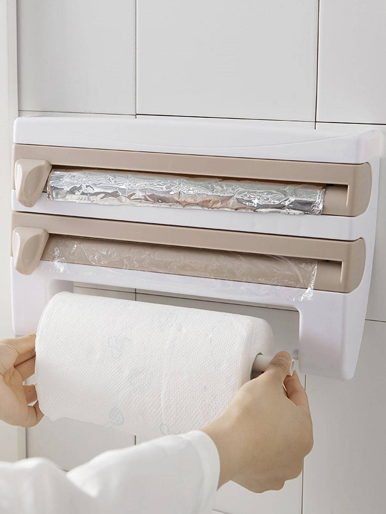 1pc Multifunction Hanging Paper Towel Holder - Khaki - View 1