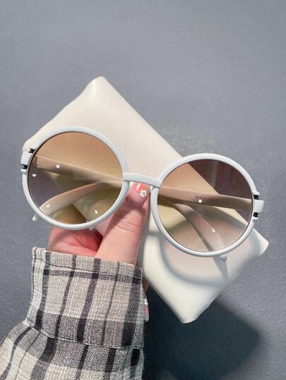 1 副女士亚克力圆形时尚眼镜沙滩配饰女士眼镜遮阳基本款秋冬女士服装商务休闲礼物适合夏季海滩度假、户外、旅行