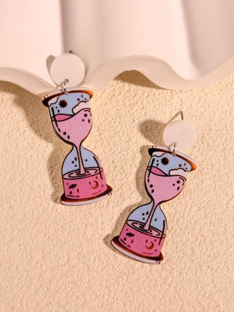 1對時尚沙漏裝飾耳墜適合女士日常裝飾