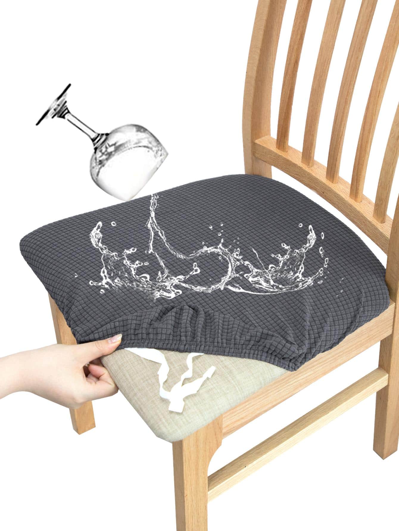 1 Màu Ghế Bọc Ghế, Polyester Hiện Đại Co Giãn Ghế Ăn Ghế Cho Gia Đình - Xám - Xem 1