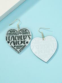 1對時尚字母細節心形耳墜適合女士適用於教師節 - 金黃色 - 查看 4