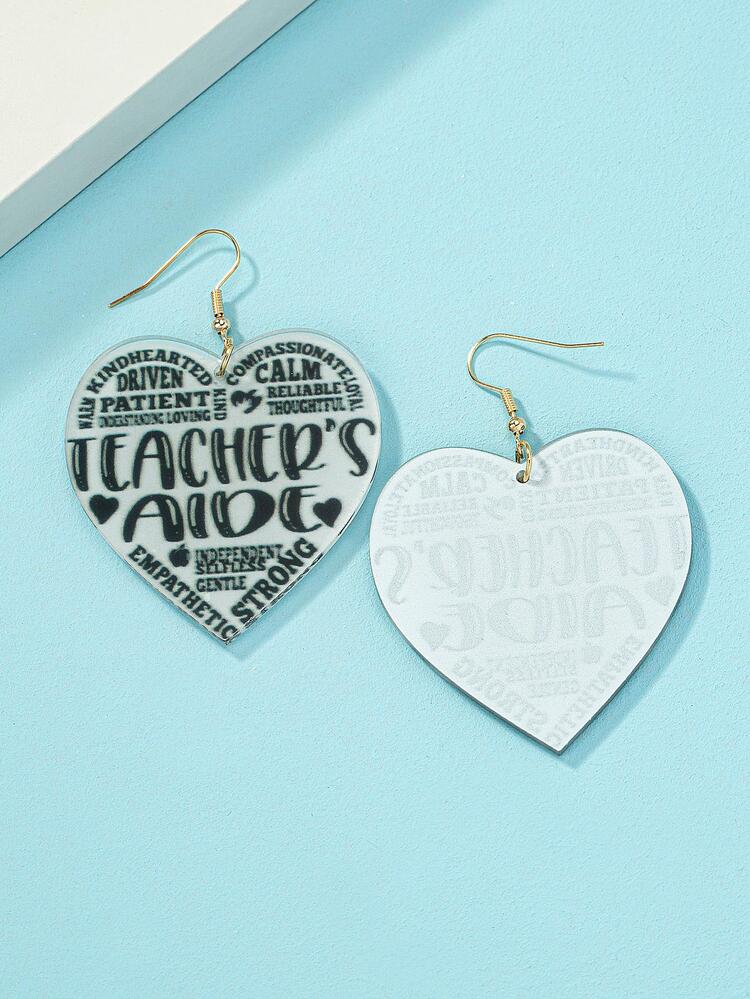 1 Đôi Thời Trang Chi Tiết Chữ Cái Bông Tai Giọt Trái Tim Cho Nữ Cho Ngày Nhà Giáo - Vàng - Xem 4