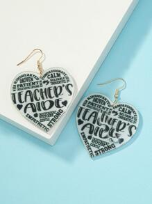 1對時尚字母細節心形耳墜適合女士適用於教師節 - 金黃色 - 查看 2