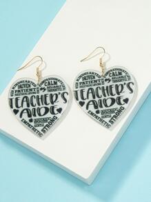 1對時尚字母細節心形耳墜適合女士適用於教師節 - 金黃色 - 查看 3