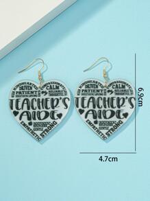 1對時尚字母細節心形耳墜適合女士適用於教師節 - 金黃色 - 查看 5