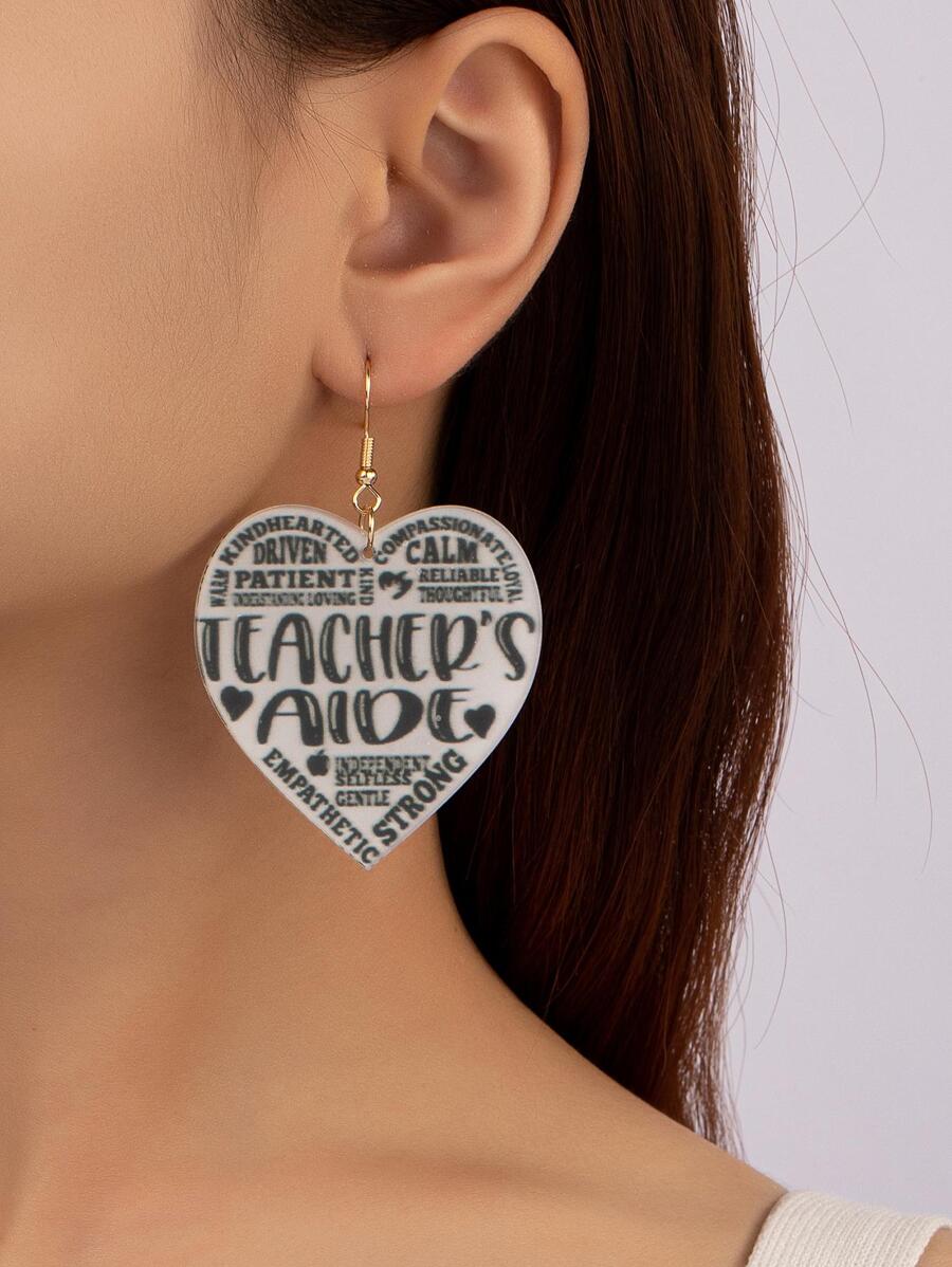 1對時尚字母細節心形耳墜適合女士適用於教師節 - 金黃色 - 查看 1