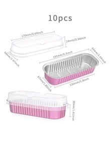 10pcs Pudding Cups With 10pcs Plastic Lids And Rectangular Foil Container For Baking Cheesecake, Sushi And Durian, Oven Friendly - Pink - View 5