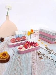 10pcs Pudding Cups With 10pcs Plastic Lids And Rectangular Foil Container For Baking Cheesecake, Sushi And Durian, Oven Friendly - Pink - View 2