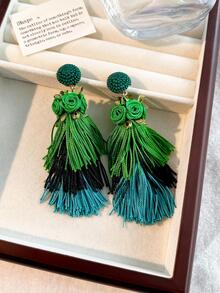 1 đôi bông tai hoa & tua rua phong cách Boho cho nữ để làm quà tặng - Nhiều màu - Xem 2