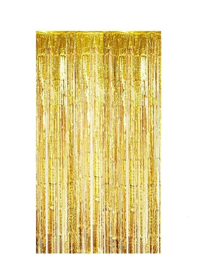 1pc Gold Party Decoration Rain Silk Curtain 1*2m For Birthday Prop, Fringe Tassel & Ribbon Flower Backdrop For Party Background,Christmas