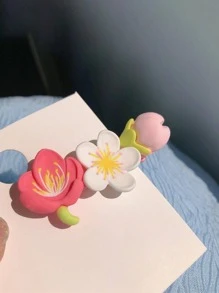 3pcs Flower Decor Alligator Hair Clip Cute - Multicolor - View 2