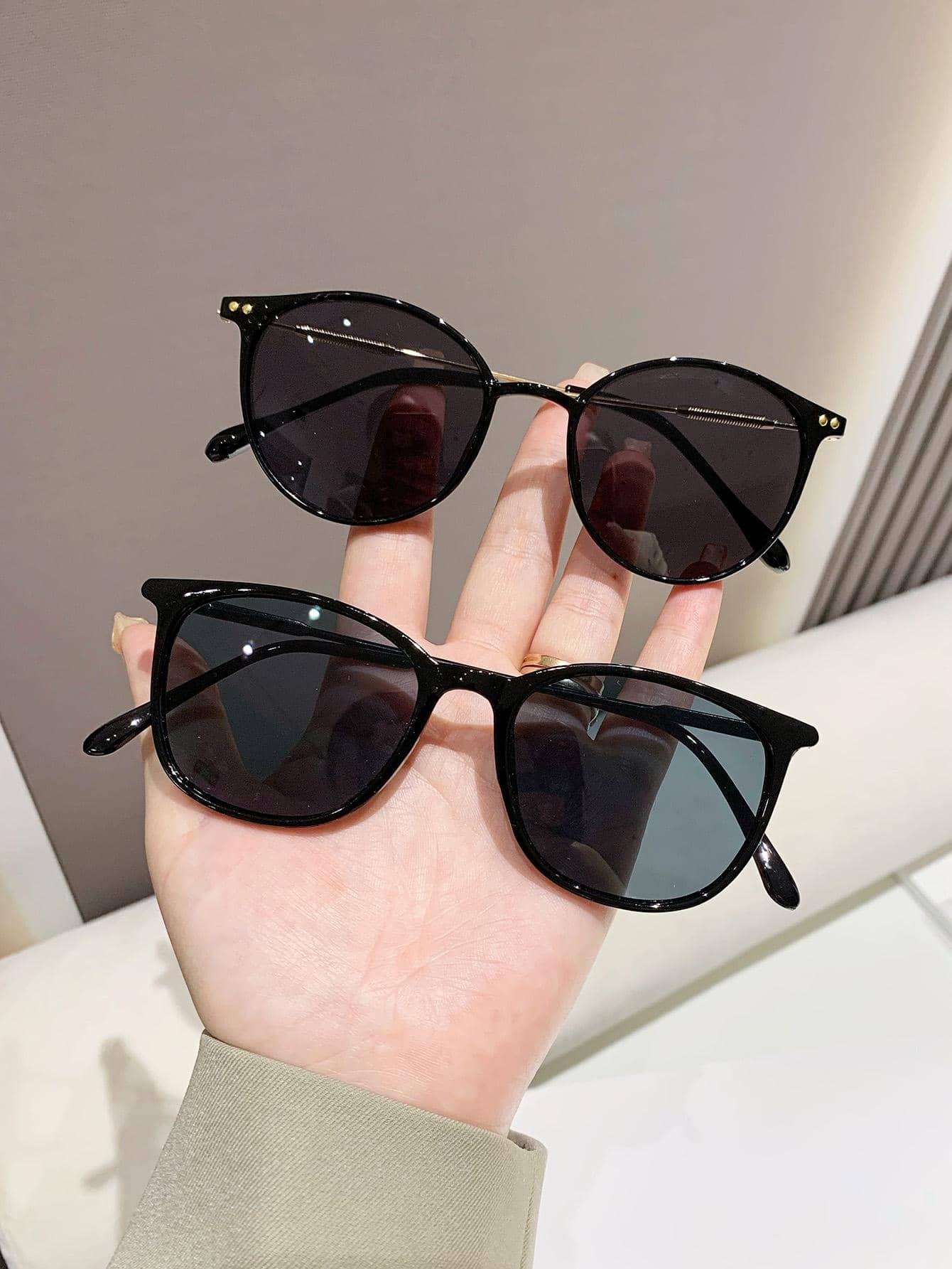 2pairs Round Frame Sunglasses - Black - View 1