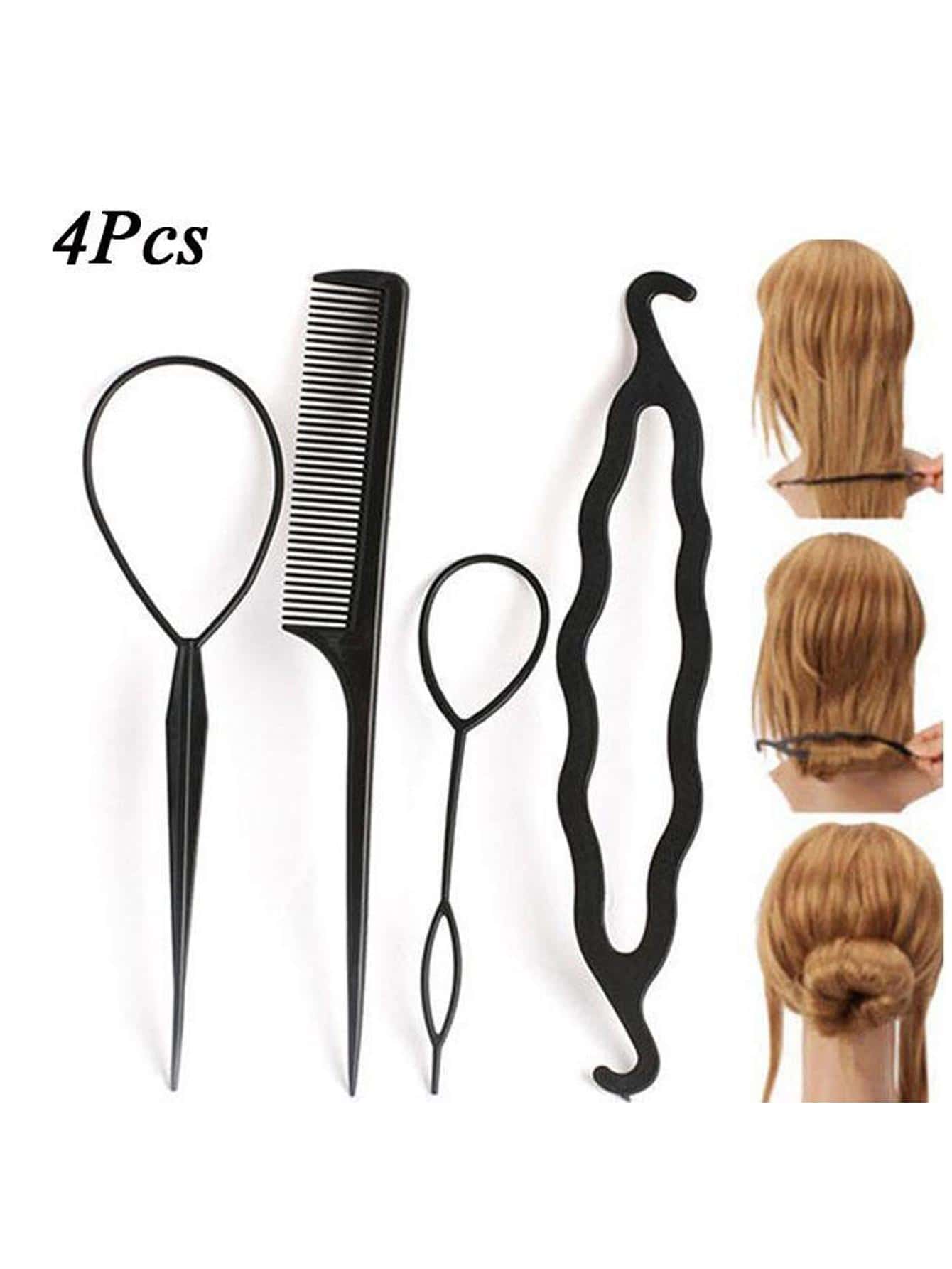 Set de 4 piezas de herramientas para dar forma a los rizos, esenciales para volver al colegio, viajes y vacaciones, accesorios para el cabello para mujeres - Negro - Ver 1