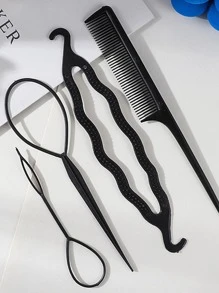 Set de 4 piezas de herramientas para dar forma a los rizos, esenciales para volver al colegio, viajes y vacaciones, accesorios para el cabello para mujeres - Negro - Ver 2