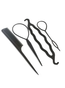 Set de 4 piezas de herramientas para dar forma a los rizos, esenciales para volver al colegio, viajes y vacaciones, accesorios para el cabello para mujeres - Negro - Ver 3