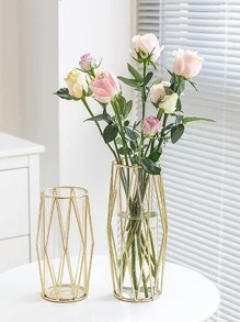 1pc Iron Flower Vase,Home Decor,Flower Vase,Centerpiece,Table Decor Gifts Birthday Graduation Room Decor Glass Vase - Gold - View 1