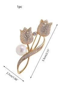 1入組女士水鑽花朵裝飾奢華圍巾別針 - 金色 - 查看 4