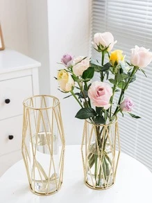 1pc Iron Flower Vase,Home Decor,Flower Vase,Centerpiece,Table Decor Gifts Birthday Graduation Room Decor Glass Vase - Gold - View 2