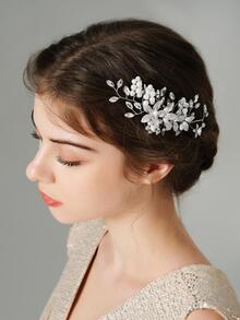 1入組女式水鑽和花朵裝飾奢華新娘髮夾適用於婚禮派對 - 銀色 - 查看 3