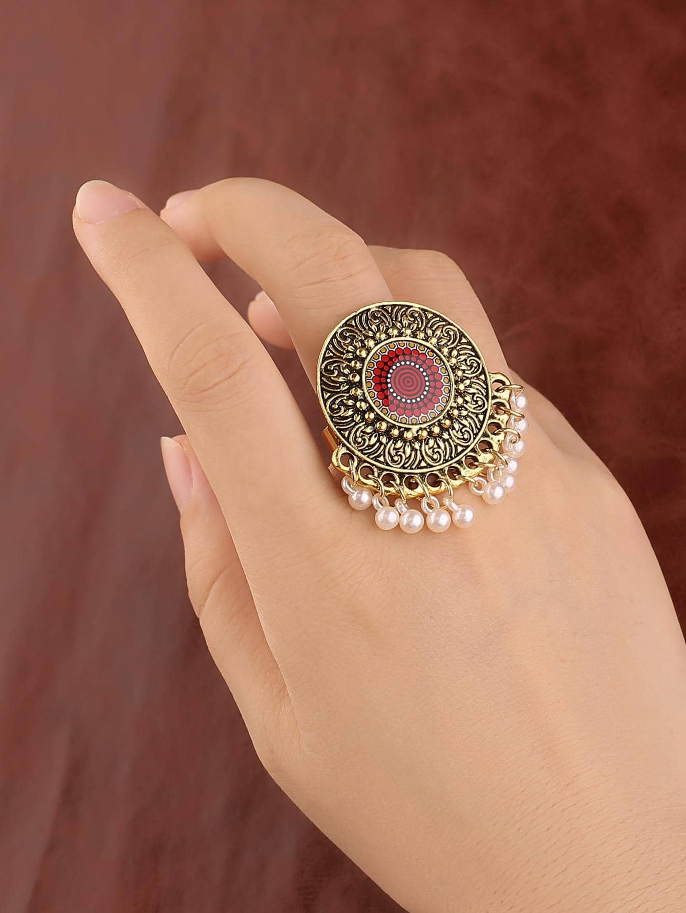 1pc Vintage Style Statement Ring, Great For Holiday & Travel Memorabilia - Multicolor - View 1