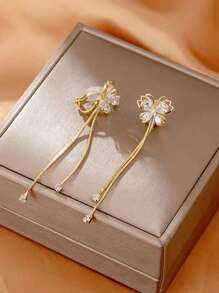 1 cặp Khuyên tai thời trang đính đá & bướm trang trí cho phụ nữ để làm quà tặng - Vàng - Xem 3