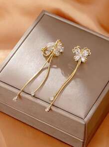 1 cặp Khuyên tai thời trang đính đá & bướm trang trí cho phụ nữ để làm quà tặng - Vàng - Xem 4