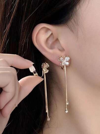 1pair Fashionable Rhinestone & Butterfly Decor Ear Cuffs For Women For Gift