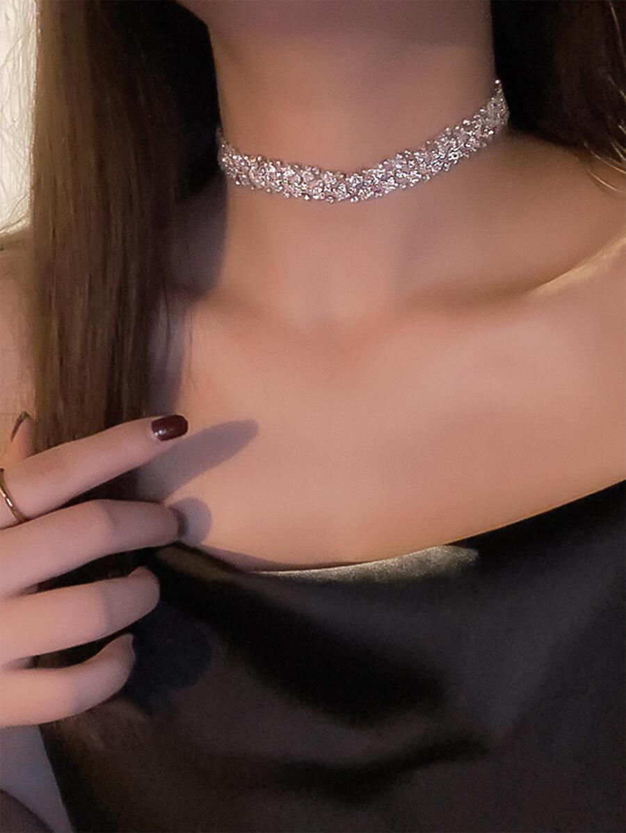 Gargantilla con diseño de diamante de imitación - Plateado - Ver 1