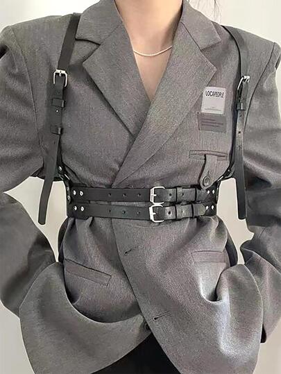 女士真皮胸带，街头风，白色，时尚束身腰带，派对装扮，真皮束身腰带